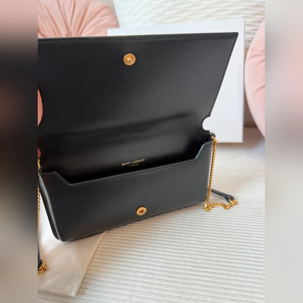 Yves Saint Laurent Cassandre Phone Holder Leather Chain Wallet Purse - Picture 8 of 11